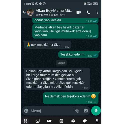 24 Saat 7 Gün Vefakar Çalışkan Destek Masamızın ve Satış Ekibimizin Vazgeçilmezi Hakan Beye Gelen Müşteri Memnuniyet Mesajı