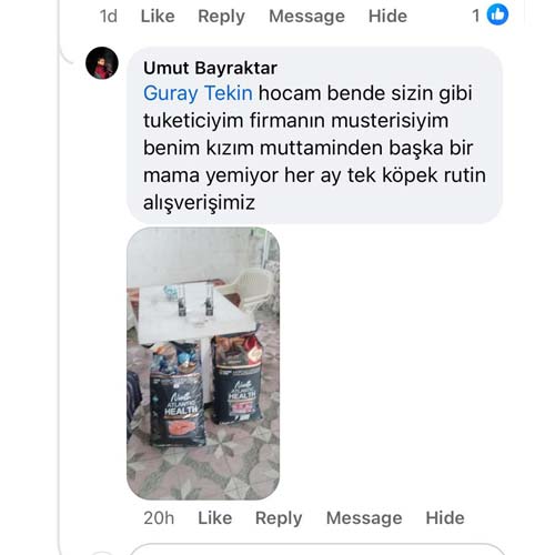 Hocam bende sizin gibi tüketiciyim firmanın müşterisiyim benim kızım mutaminden başka mama yemiyor her ay rutin alışverişimiz